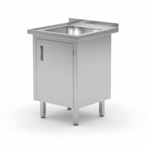 Wastafel, gelast, met kast en scharnierende deuren - Hendi